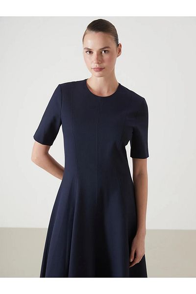 LC Waikiki Lcw Vision Navy Blue Crew Neck Women's Dress