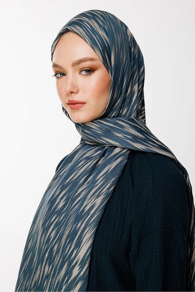 Mooncorn Σάλι διπλής όψης Selis Pattern Petrol Blue-Beige