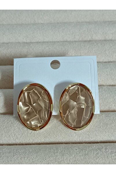 mos&more Çelik Ekru Sedefli Oval Kadın Küpe