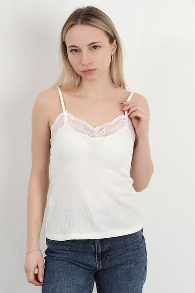 GİYSA Strappy Lace Detailed Blouse - Ecru, Field Cake Shape