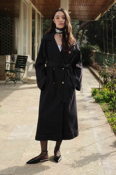 Hooopstore Καμπαρντίνα Andrea με χρυσά κουμπιά Navy Blue Denim