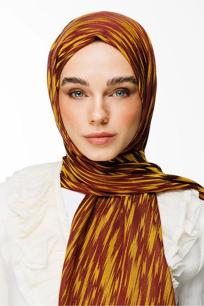 Mooncorn Σάλι διπλής όψης Selis Pattern Plum-Yellow