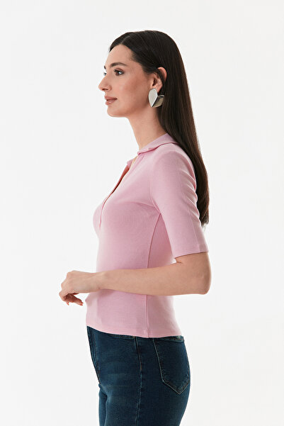 Fulla Moda Μπλούζα Lycra με γιακά Polo με κουμπιά μπροστά