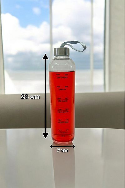 Kitchen Way 900ml Glass Flask - Motivational Writing - Drawstring with Metal Lid Kw-342