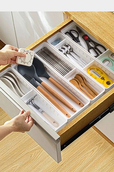 Arma House 3 Pieces Medium Size Adjustable White Plastic Organizer & Drawer Organizer
