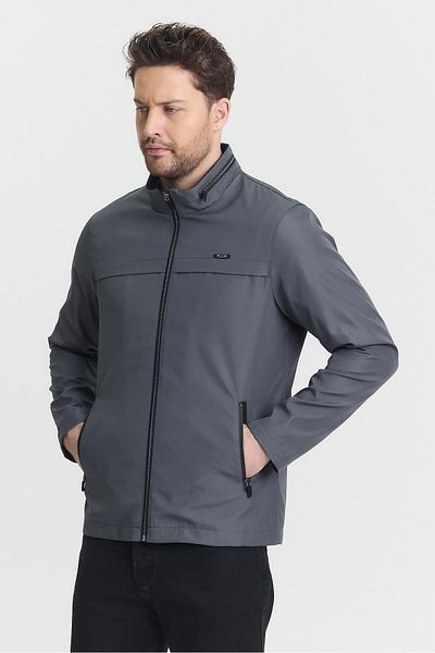 SİVAİST Gray Men's Cotton Polyester Blended Waterproof and Windproof Seasonal & Summer Coat