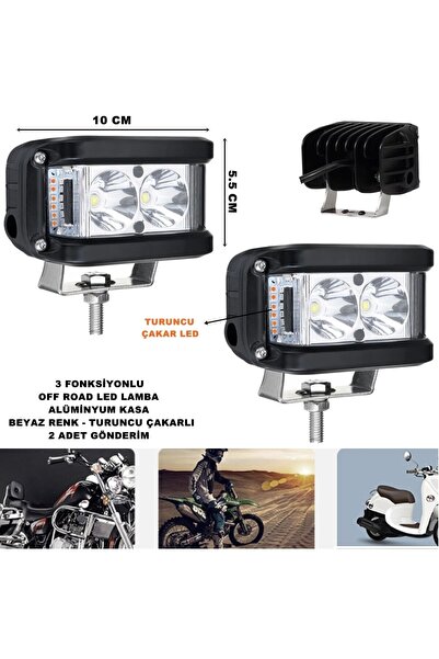 midline Lampă LED Off Road Portocalie cu lumină stroboscopică albă LED cu 3 f...
