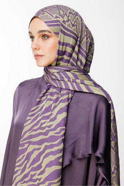 Mooncorn Σάλι διπλής όψης με μοτίβο Riad Olive-Purple