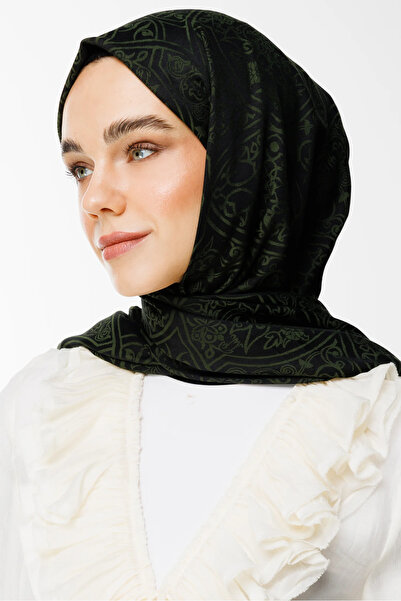 Mooncorn Morocco Pattern Double Sided Shawl Black Khaki