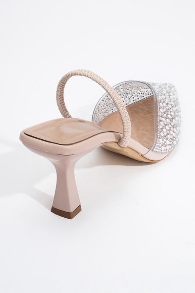 LuviShoes WHENA Béžové perleťové priehľadné dámske topánky na podpätku