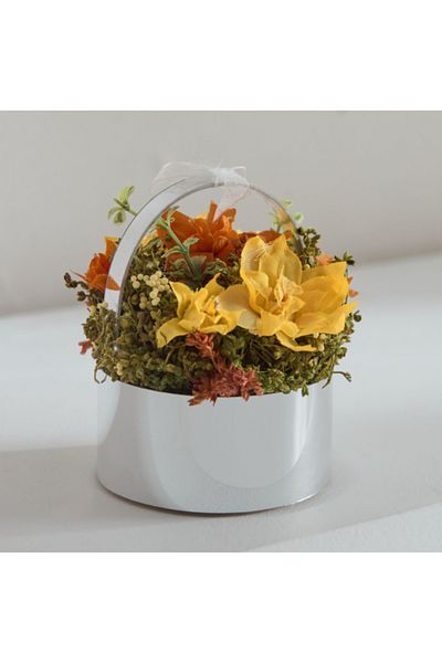 Home Box Caven Larkspur Floral Arrangement in Round Basket 9.5x9.5x10.5 cm