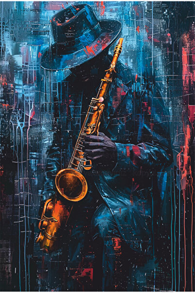 Hayat Poster саксофонист музикант джаз соул картина с маслени бои декорация з...