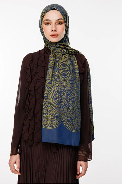 Mooncorn Μαροκινό μοτίβο διπλής όψης σάλι Navy Blue-Oil Green