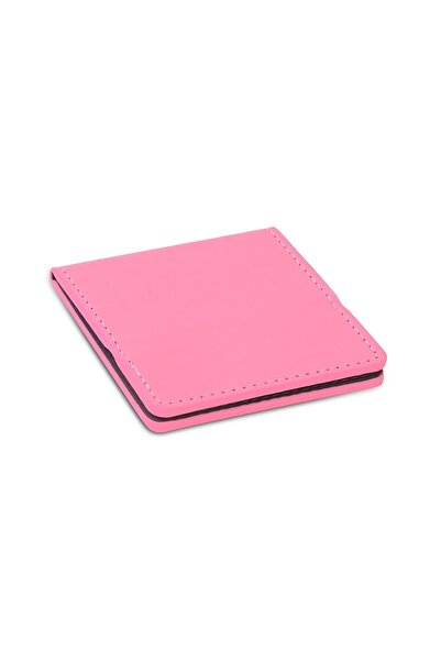 Gülay AVM Kadınlar Gününe Özel Kutulu Çelik Ayna Deri Kaplama Makyaj Aynası GLY-921 pembe