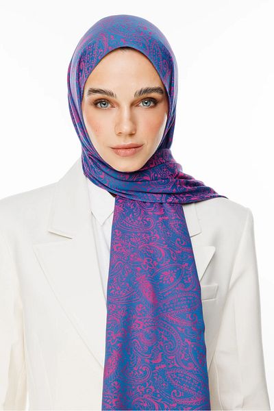 Mooncorn Velora Pattern Σάλι διπλής όψης Petrol Blue-Fuchsia
