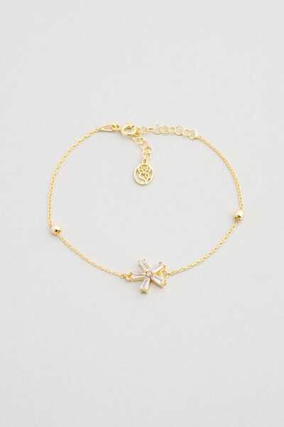 So CHIC... Buz Kristali 18 Ayar Sarı Altın Kaplama 18 Cm Gümüş Minimal Bileklik