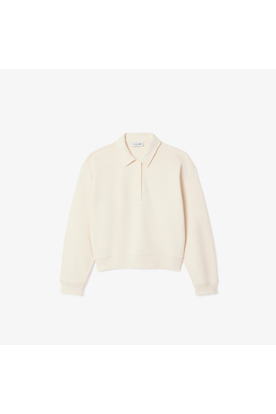 Lacoste Kadın Relaxed Fit Polo Yaka Krem Sweatshirt