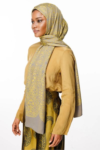 Mooncorn Morocco Motif Shawl, Dark Grey-Mustard Advanced Fashion Accessory