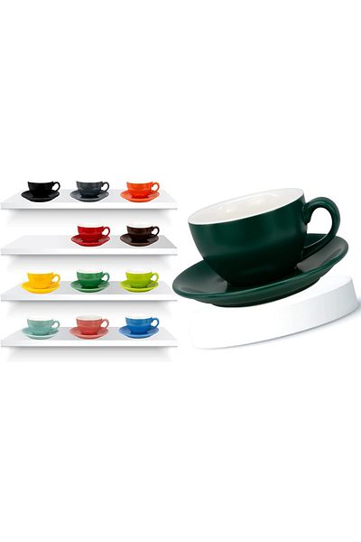 MIBRU Coffee ceramic cup with plate 200ml matt green