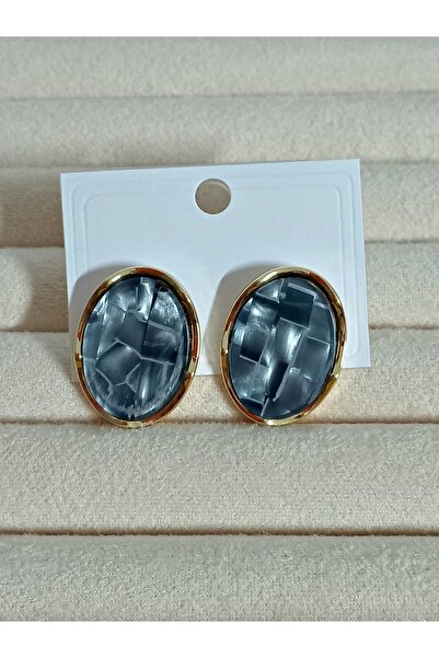 mos&more Çelik Mavi Sedefli Oval Kadın Küpe