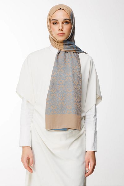 Mooncorn Nora Pattern Double Sided Shawl Mink-Turquoise