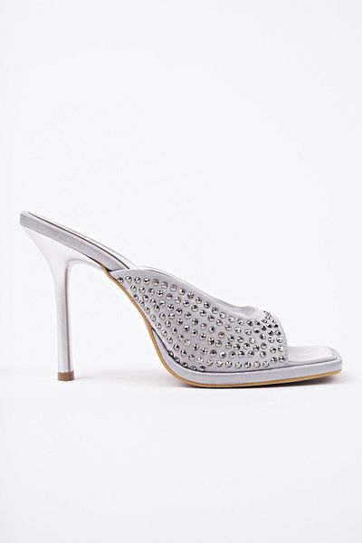MUGGO PUJA Blunt Toe Thin Heeled Rhinestone Γυναικείες παντόφλες με τακούνι