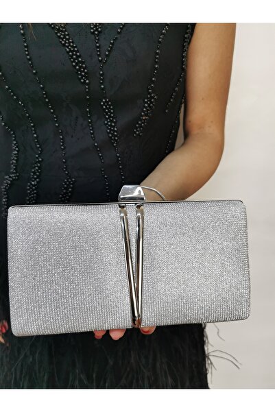 BEEGİ CONCEPT Women's Big Silver Evening Dress Clutch Night Chain Wedding Bag