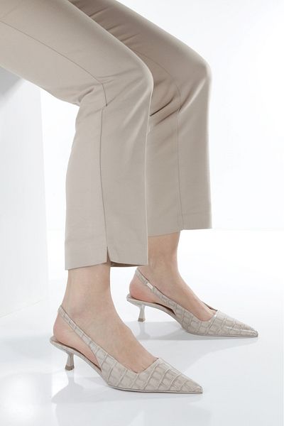ZİESCE Women's Beige Croco Patterned Elastic Detail Heel Shoes