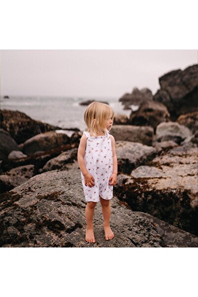 Antebies Organic White Coastal Tales Patterned Adjustable Strap Baby Girl Sal...