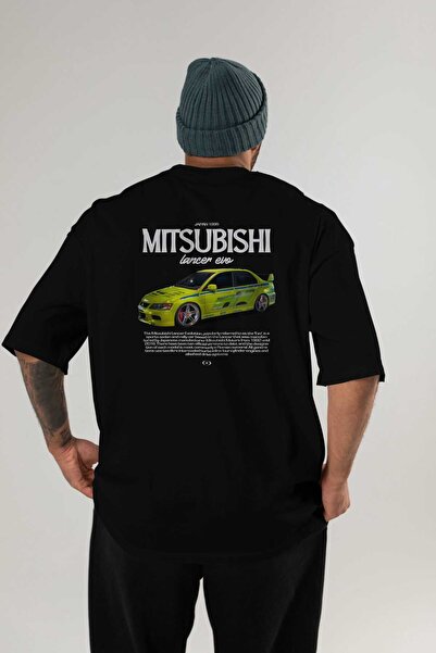 Ankhises MITSUBISHI Lancer Evo 3 Tricou negru supradimensionat Bumbac cu deco...