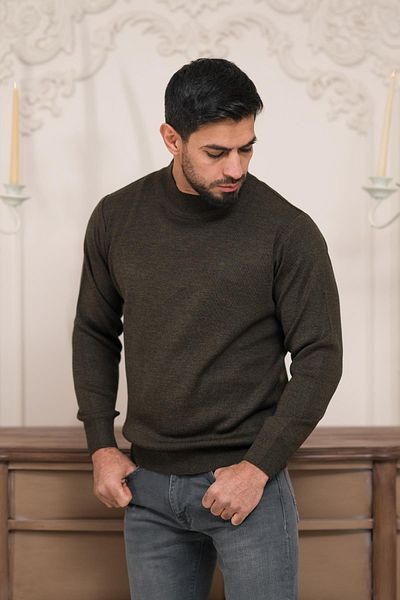 Woolen World Мъжки пуловер от дебела вълна с поло яка