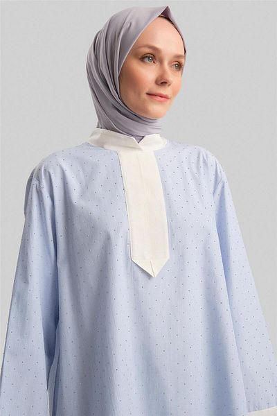 Armine Cămașă cu dungi albastre - Grosgrain și strasuri, 24y3556