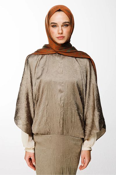 Mooncorn Velora Pattern Σάλι Διπλής Όψης Κανέλα - Σμαραγδένιο