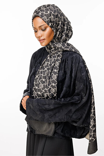 Mooncorn Σάλι διπλής όψης με σχέδιο Μαρρακέχ Μαύρο-Μπεζ