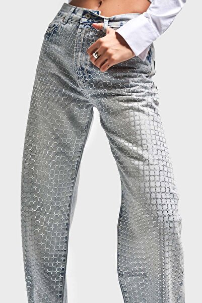 its basic Жіночі джинси кольору T.Kot Lora T2-4S5-30, вільного крою, з блискучими квадратними камінцями, 100% бавовна, дизайн Denim Jean.