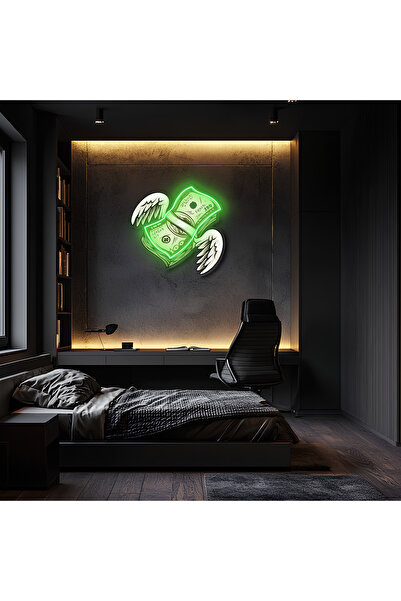 sannasdecor Dolar Melek Uv Baskı Neon Sanat, Dolar Uv Baskı Neon Tabela,  Neo...