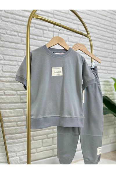 Monila Boy's Applique Detailed Cotton Elastic Leg Top and Bottom Set