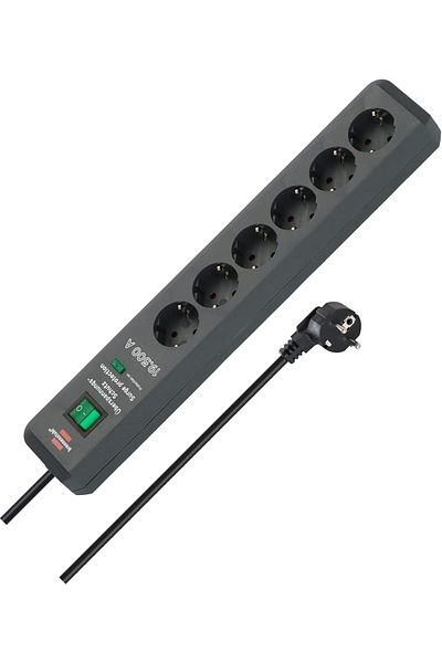 STOREMAX Rom Secure-Tec Multi-Socket, with 6-Way High-Voltage Protection (Socket with Cable 2 m and Switch, Germany