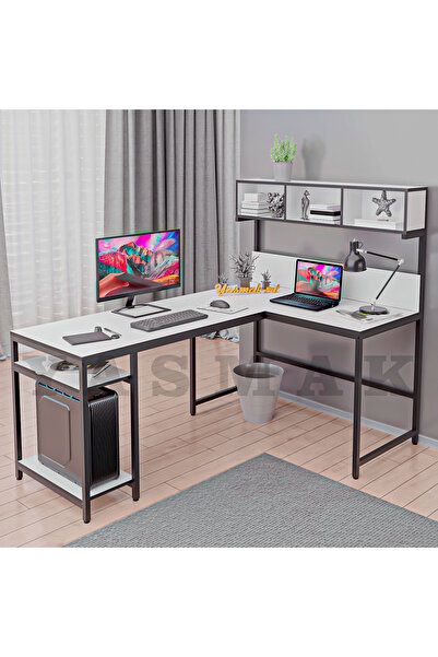 METMOBSAN L tipi Raflı Bilgisayar ve Çalışma Masası 180x120