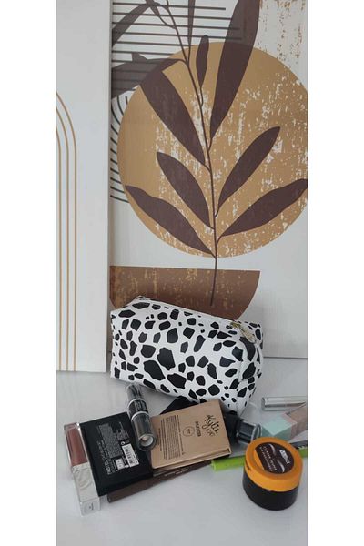 adrbags Geantă de machiaj cu model alb de dimensiuni mari