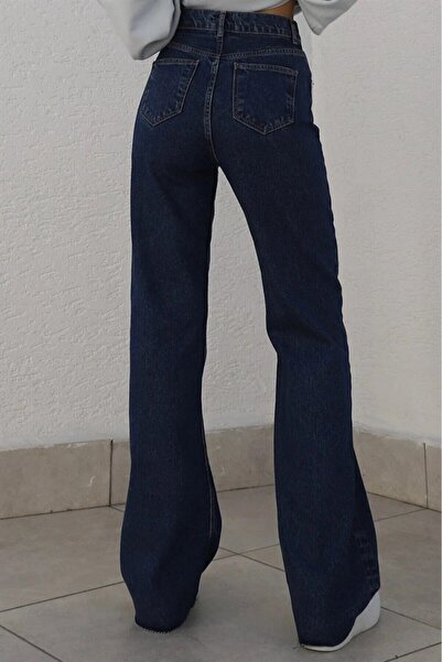 SANTA BELLA Dodge  Koyu Mavi  Yüksek Bel Palazzo Wide Leg Jean Kadın Solmaz Power Likra Toparlayıcı Kot Pantolon