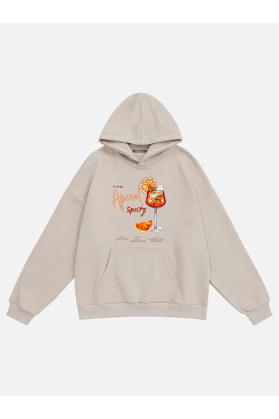 Mad&Calf Γυναικείο φούτερ Aperol Spritz με στάμπα Fleece Oversize με κουκούλα
