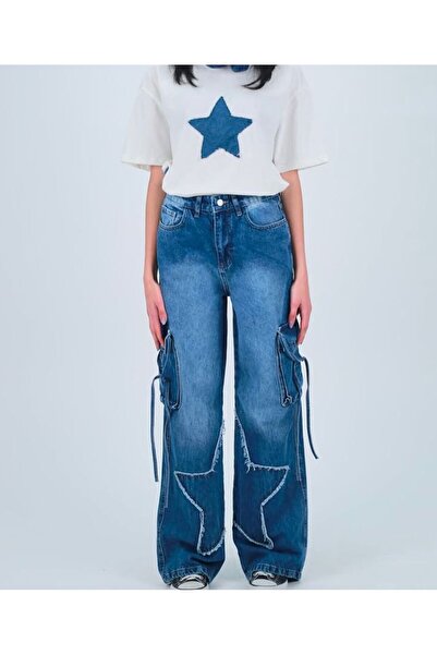 KOTOLOG Y2K Вінтажні джинси з широкими штанинами, кишенями та шнурками