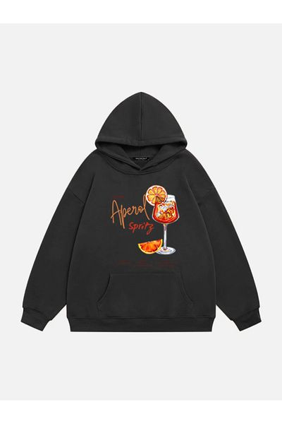 Mad&Calf Дамски суитшърт от полар с качулка и щампа Aperol Spritz, голям размер