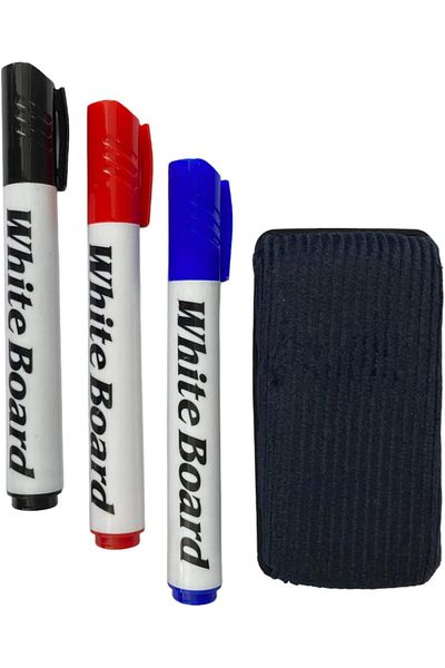 STOREMAX 3 Colors Black Red Blue Board Pencil and Velvet Eraser Set