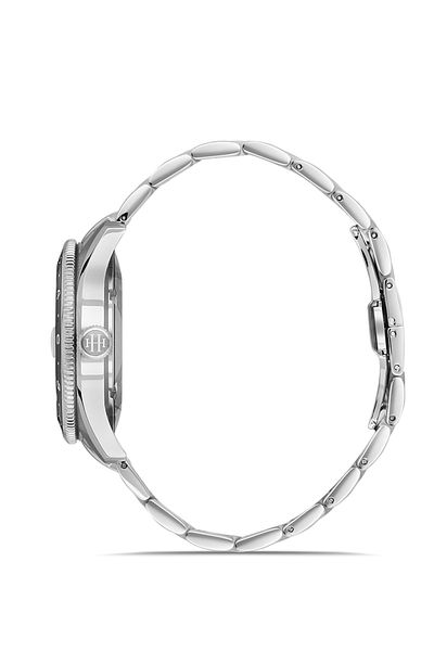Hislon Men's Silver-Green Steel Case Round Dial Metal Band Wrist Watch Quartz Mechanism Analog Display