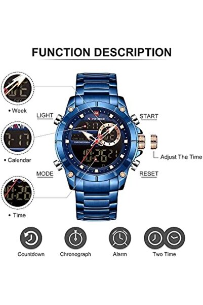 Naviforce Luxury Stainless Steel Watch – Analog-Digital, Waterproof, Sports, Multifunction
