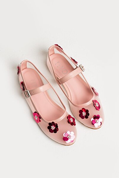 Elyo Lona Payet Çiçek Detay Pembe Babet