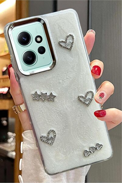 3GEN CASE Xiaomi Redmi Note 12 4G Uyumlu 3D Taş Kurdele Kelebek Kalp Glitter ...