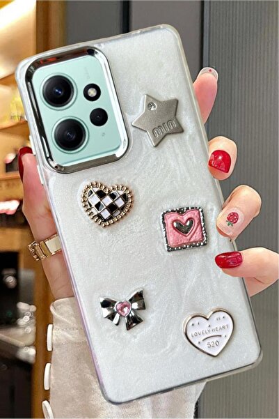 3GEN CASE Xiaomi Redmi Note 12 4g Compatible 3D Stone Ribbon Butterfly Heart Glitter Motif Glitter Hard Cover
